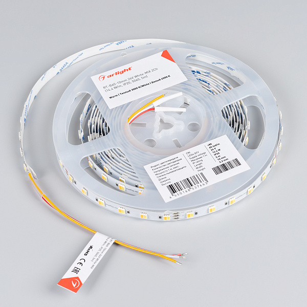 Светодиодная лента RT-B60-10mm 24V White-MIX 2Ch (14.4 W/m, IP20, 5060, 5m) (Arlight, Изменяемая ЦТ) Lednikoff