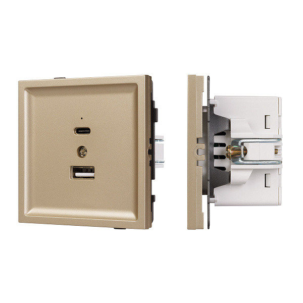 Механизм USB розетки SCT-TENDO-MUAC-SFPL-GD (5V, 3A, QC3) (Arlight, Матовый песочный) Lednikoff