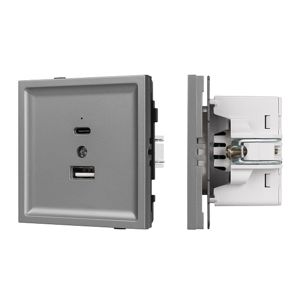 Механизм USB розетки SCT-TENDO-MUAC-PL-GR (5V, 3A, QC3) (Arlight, Графитовый) Lednikoff