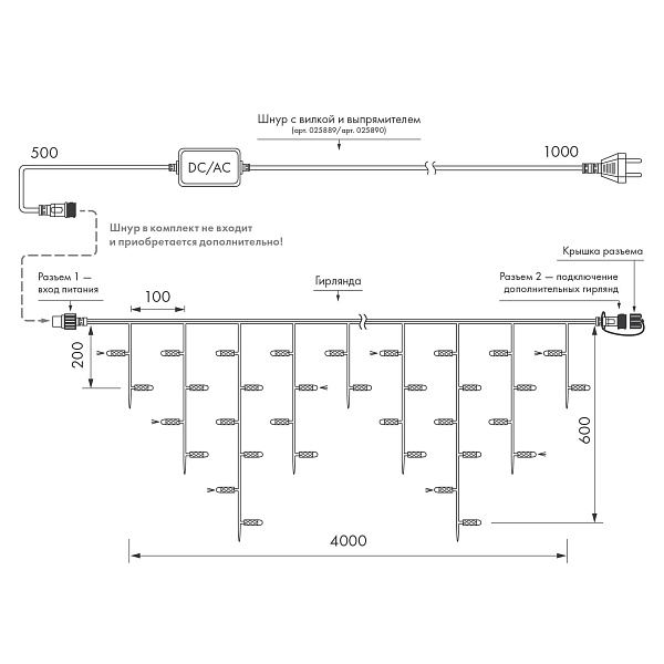 Светодиодная гирлянда ARD-EDGE-PRO-4000x600-WHITE-128LED-MILK-FLASH White (230V, 8W) (Ardecoled, IP65) Lednikoff