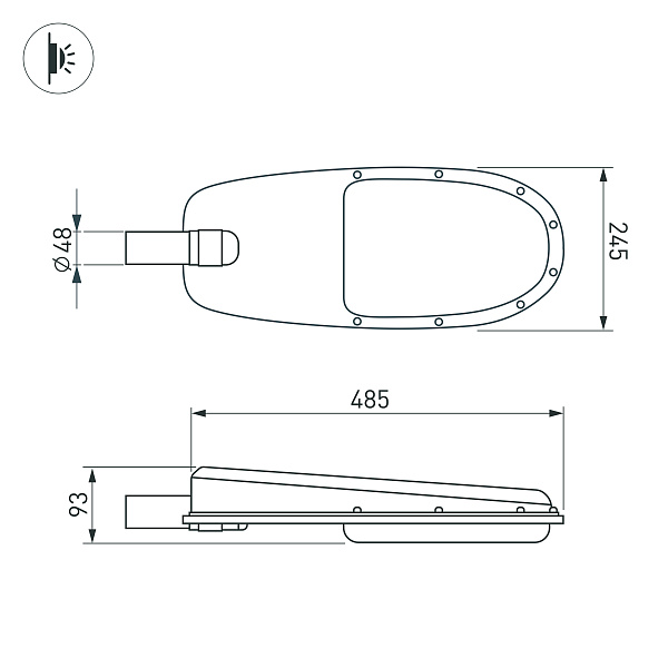Светильник OXOR-ELFA-484х246-57W Day5000 (GR, 144x61 deg, 230V) IP65 (Arlight, -) Lednikoff