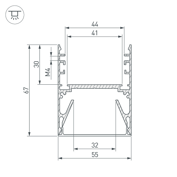 Профиль с экраном ALU-LINE-DUO-2000 ANOD+OPAL (Arlight, Алюминий) Lednikoff