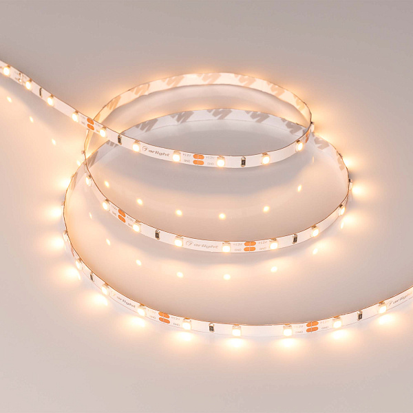 Светодиодная лента RT-A60-5mm 12V Warm2400 (4.8 W/m, IP20, 2835, 5m) (Arlight, узкая) Lednikoff