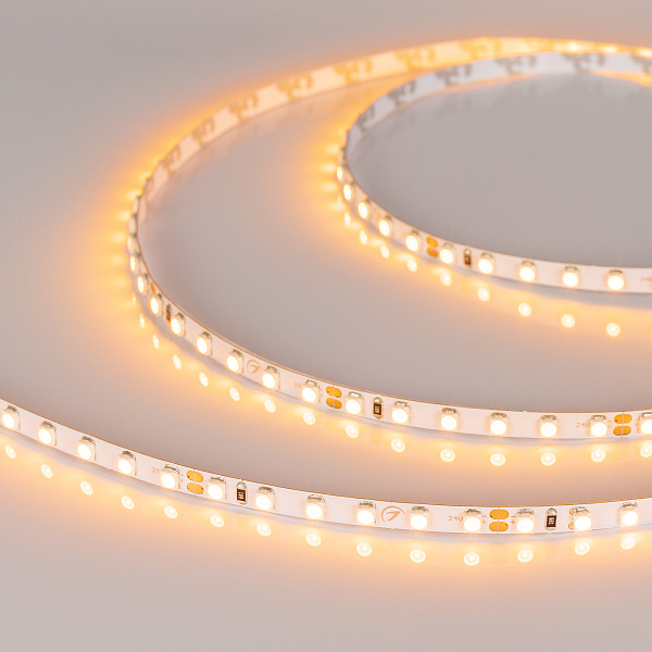 Светодиодная лента RT-A120-5mm 24V Yellow (9.6 W/m, IP20, 2835, 5m) (Arlight, узкая) Lednikoff
