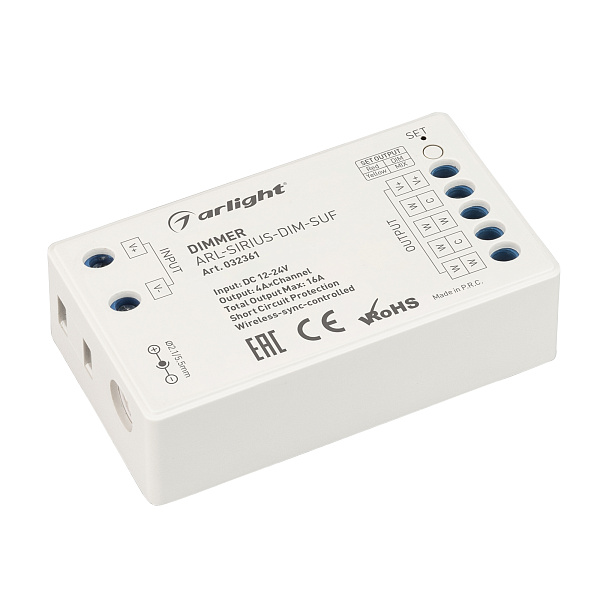 Диммер ARL-SIRIUS-DIM-SUF (12-24V, 4x4A, 2.4G) (Arlight, IP20 Пластик, 3 года) Lednikoff