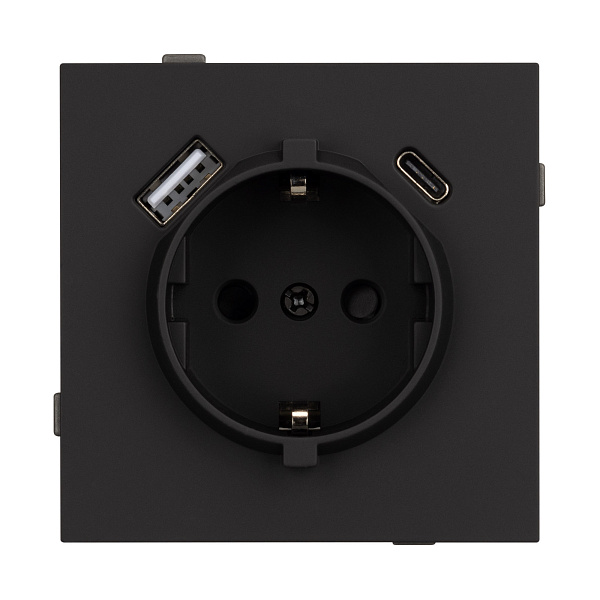 Механизм розетки с USB зарядкой SCT-TENDO-MUAC-SFPL-BK (230V, 16A) (Arlight, Матовый черный) Lednikoff