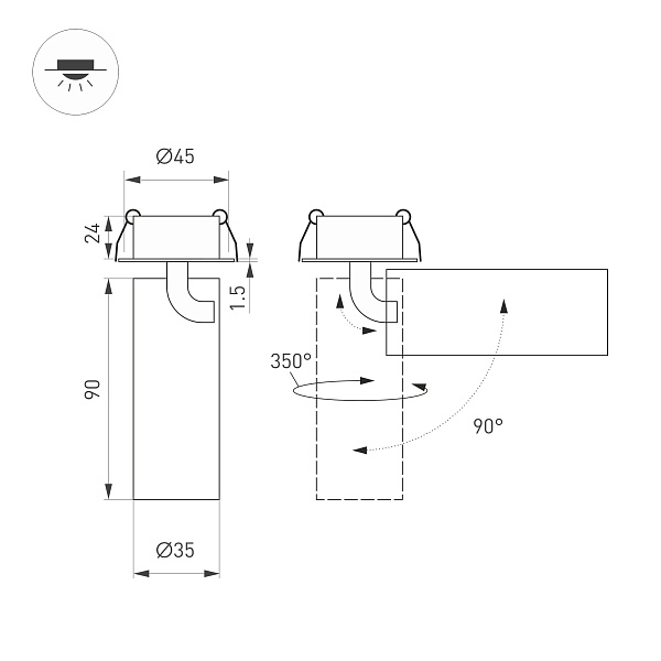 Светильник SP-NUANCE-BUILT-FLAP-R35-7W Warm3000 (BK, 36 deg, 230V) (Arlight, IP40 Металл, 5 лет) Lednikoff