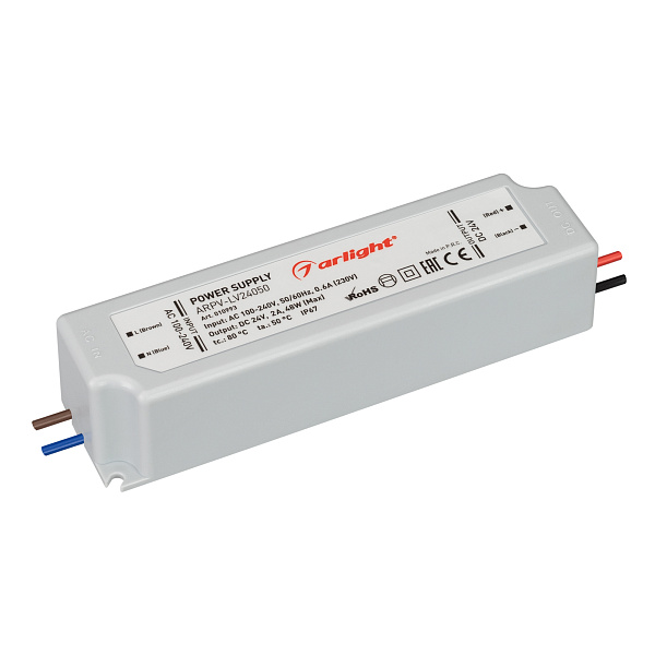 Блок питания ARPV-LV24050 (24V, 2.0A, 48W) (Arlight, IP67 Пластик, 2 года) Lednikoff