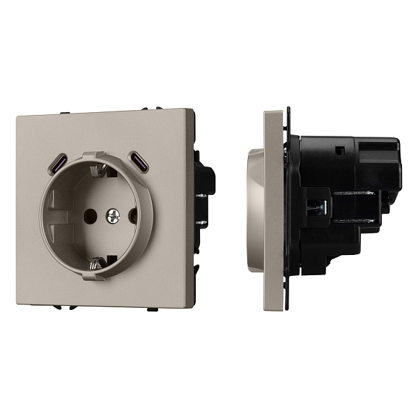 ARL NOBE Розетка зк со шторками с USB тип C+С софт-тач кашемир SCT-MUCC-SFPL-CA (250V, 16A) (Arlight, -) Lednikoff