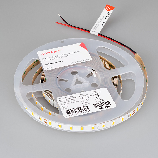 Светодиодная лента ULTRA-C72-10mm 24V Day5000 (7.2 W/m, IP20, 5630, 5m) (Arlight, высок.эфф.200 лм/Вт) Lednikoff