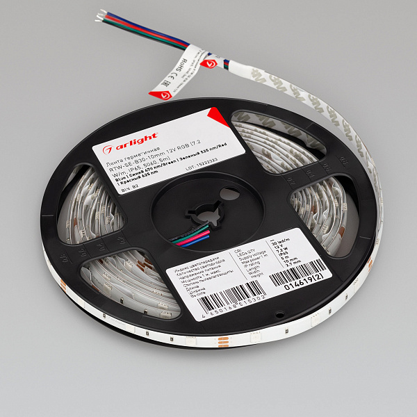 Светодиодная лента герметичная RTW-SE-B30-10mm 12V RGB (7.2 W/m, IP65, 5060, 5m) (Arlight, -) Lednikoff