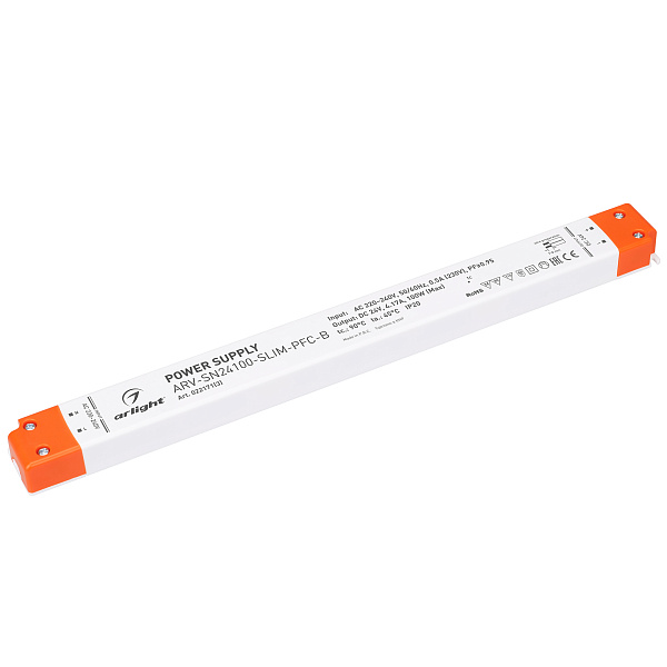 Блок питания ARV-SN24100-SLIM-PFC-B (24V, 4.17A, 100W) (Arlight, IP20 Пластик, 3 года) Lednikoff