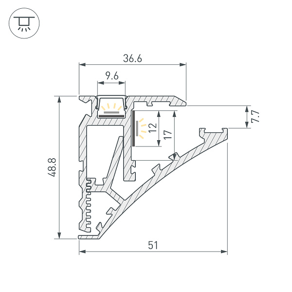 Профиль SHELF-600-2000 ANOD (Arlight, Алюминий) Lednikoff