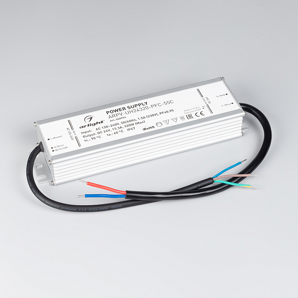 Блок питания ARPV-UH24320-PFC-55C (24V, 13.3A, 320W) (Arlight, IP67 Металл, 5 лет) Lednikoff
