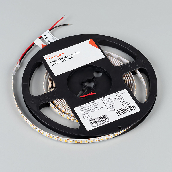 Светодиодная лента FC-A160-8mm 24V Warm3500-CX1 (14 W/m, IP20, 5m) (Arlight, резка 1 светодиод) Lednikoff