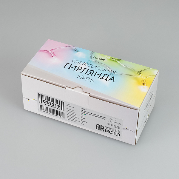 Светодиодная гирлянда ARD-STRING-CLASSIC-6000-BLACK-40LED-LIVE RGB-SPI (12V, 26W) (Ardecoled, IP65) Lednikoff