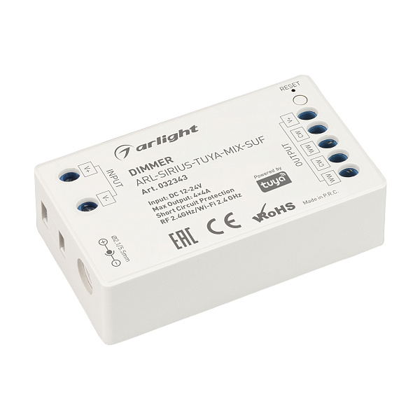 Диммер ARL-SIRIUS-TUYA-MIX-SUF (12-24V, 4x4A, 2.4G) (Arlight, IP20 Пластик, 3 года) Lednikoff