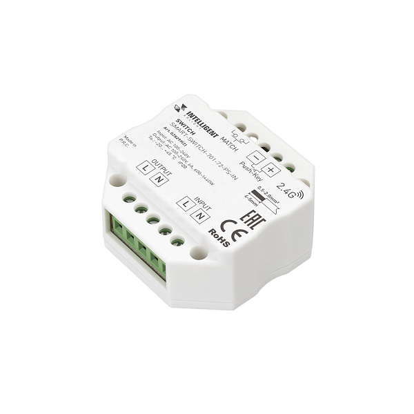 INTELLIGENT ARLIGHT Релейный модуль SMART-SWITCH-701-72-PS-IN  (230V, 1x6A, 2.4G) (IARL, IP20 Пластик, 5 лет) Lednikoff