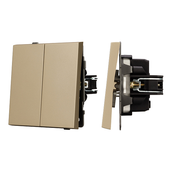 Механизм выключателя двухклавишный проходной SWT-TENDO-MKP2-SFPL-GD (230V, 10A) (Arlight, Матовый песочный) Lednikoff