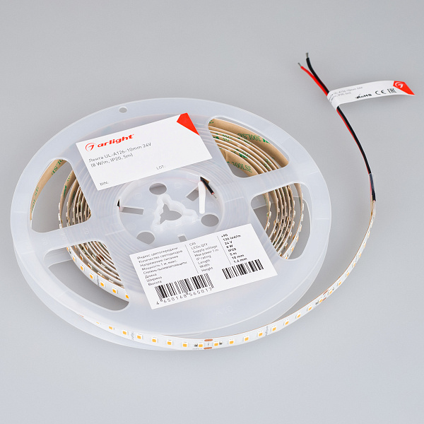 Светодиодная лента UL-A126-10mm 24V Day5000 (8 W/m, IP20, 5m) (Arlight, высок.эфф.165 лм/Вт) Lednikoff