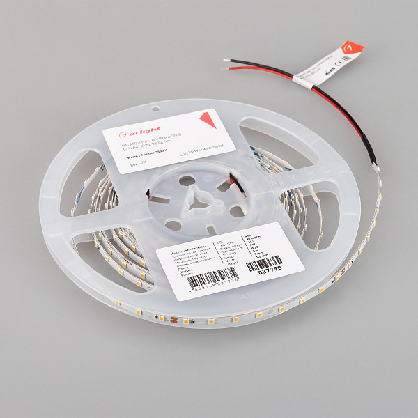 Светодиодная лента RT-A80-5mm 24V Warm3500 (5 W/m, IP20, 2835, 5m) (Arlight, Открытый) Lednikoff