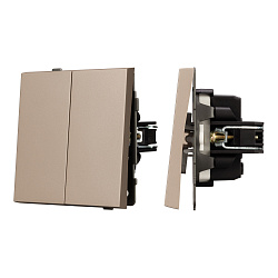 Механизм выключателя двухклавишный проходной SWT-TENDO-MKP2-PL-GD (230V, 10A) (Arlight, Песочный)