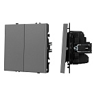 Механизм выключателя двухклавишный перекрёстный SWT-NOBE-MKX2-SFPL-GR (230V, 10A) (Arlight, Серый базальт) Lednikoff