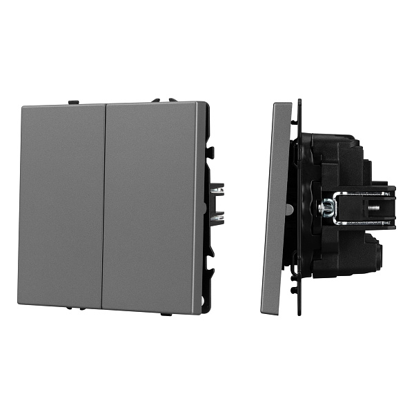 Механизм выключателя двухклавишный перекрёстный SWT-NOBE-MKX2-SFPL-GR (230V, 10A) (Arlight, Серый базальт) Lednikoff