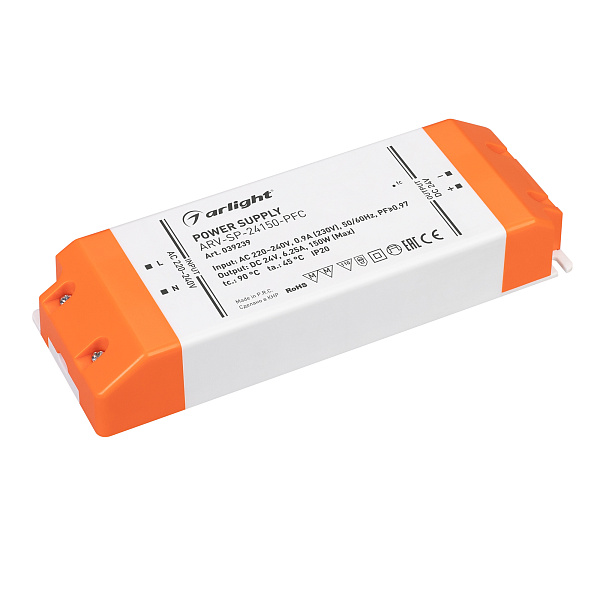 Блок питания ARV-SP-24150-PFC (24V, 6.25A, 150W) (Arlight, IP20 Пластик, 5 лет) Lednikoff