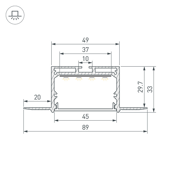 Профиль LINIA45-FANTOM-2000 ANOD (Arlight, Алюминий) Lednikoff