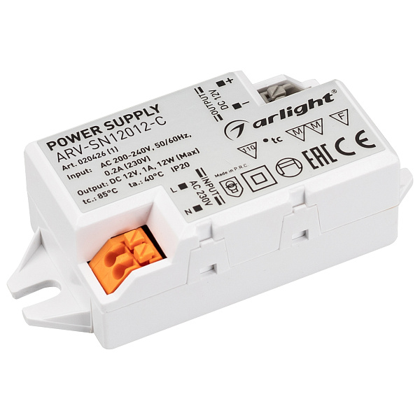 Блок питания ARV-SN12012-C (12V, 1A, 12W) (Arlight, IP20 Пластик, 3 года) Lednikoff