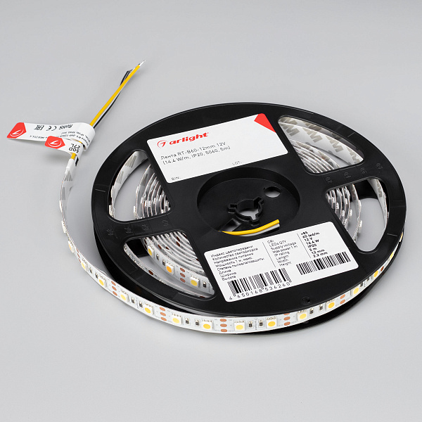 Светодиодная лента RT-B60-12mm 12V White-MIX (14.4 W/m, IP20, 5060, 5m) (Arlight, Изменяемая ЦТ) Lednikoff