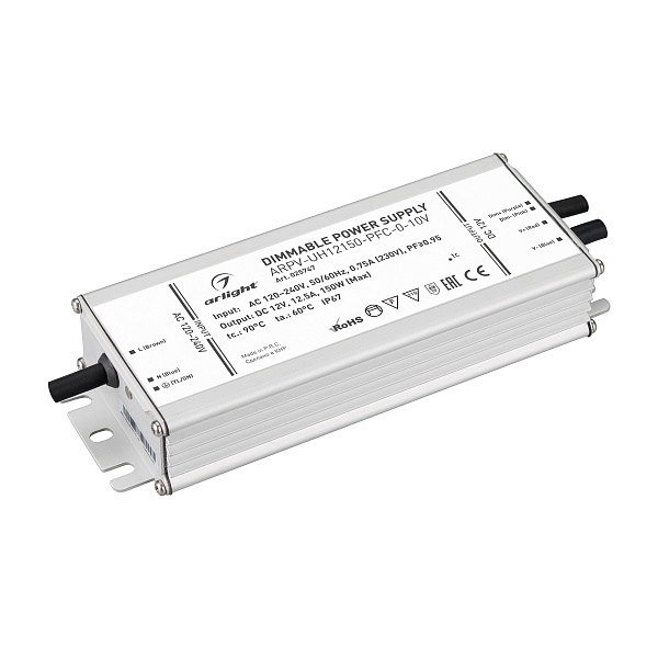Блок питания ARPV-UH12150-PFC-0-10V (12V, 12.5A, 150W) (Arlight, IP67 Металл, 7 лет) Lednikoff