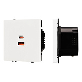 Механизм розетки с быстрой USB зарядкой SCT-NOBE-MUAC-SFPL-FC-WH (65W, QC3) (Arlight, Белый кварц)