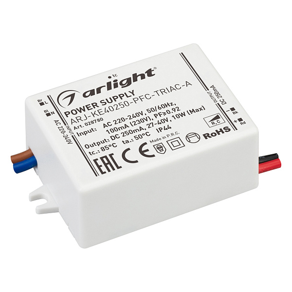 Блок питания ARJ-KE40250-PFC-TRIAC-A (10W, 250mA) (Arlight, IP44 Пластик, 5 лет) Lednikoff