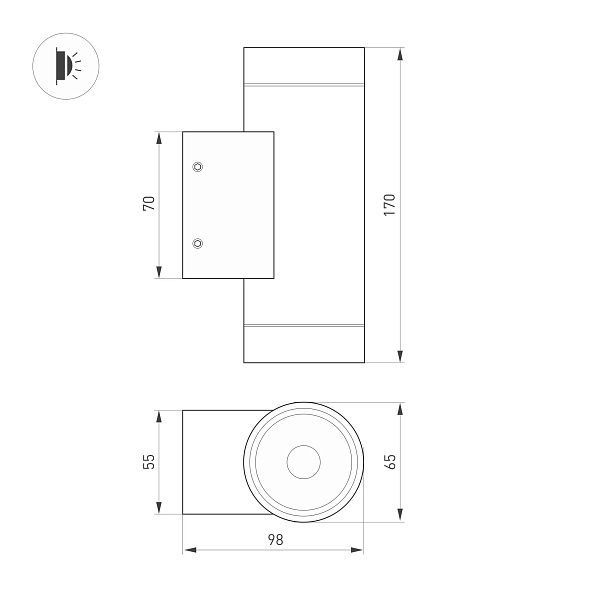 Светильник LGD-RAY-WALL-TWIN-R65-2x9W Warm3000 (GR, 23 deg, 230V) (Arlight, IP65 Металл, 3 года) Lednikoff