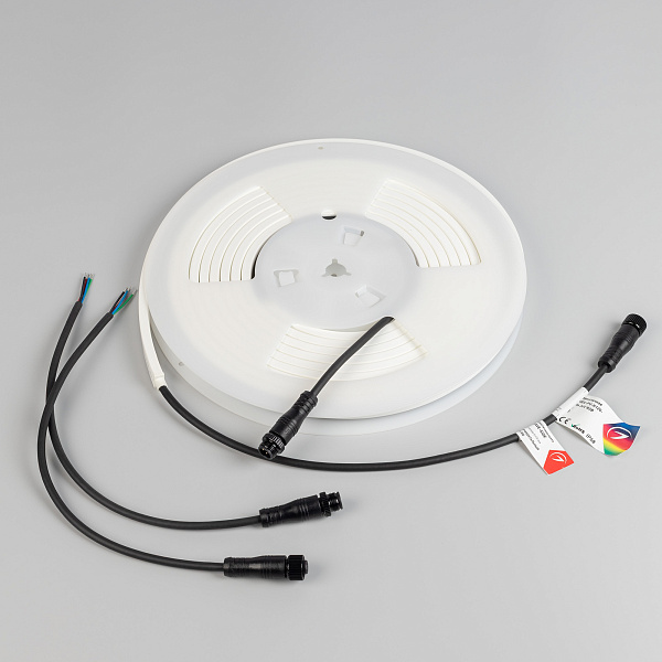 Светодиодная лента герметичная WAVE-SIDE-PU-H120-06x12mm 24V RGB (8 W/m, IP68, 5m, wire x2) (Arlight, Вывод прямой, 3 года)