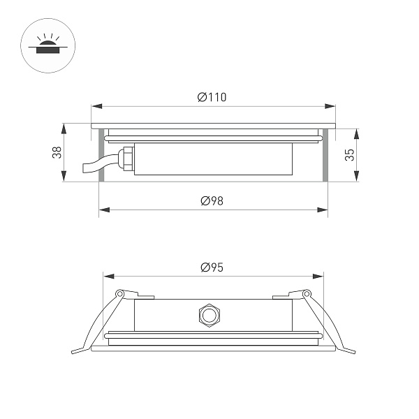 Светильник ART-GROUND-SLIM-R110-6W Warm3000 (SL, 35 deg, 24V) (Arlight, IP67 Металл, 3 года) Lednikoff
