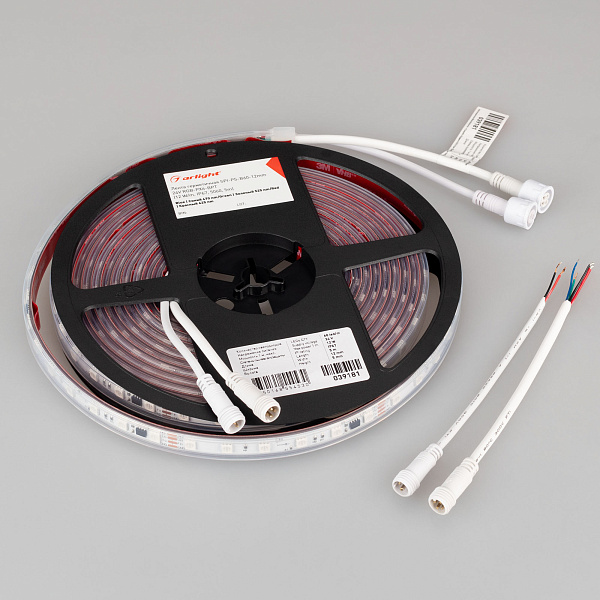 Светодиодная лента герметичная SPI-PS-B60-12mm 24V RGB-PX6-BPT (12 W/m, IP67, 5060, 5m) (Arlight, бегущий огонь) Lednikoff