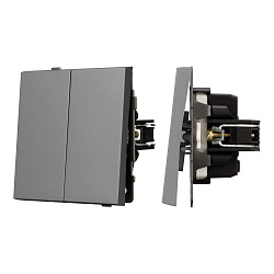Механизм выключателя двухклавишный проходной SWT-TENDO-MKP2-PL-GR (230V, 10A) (Arlight, Графитовый)
