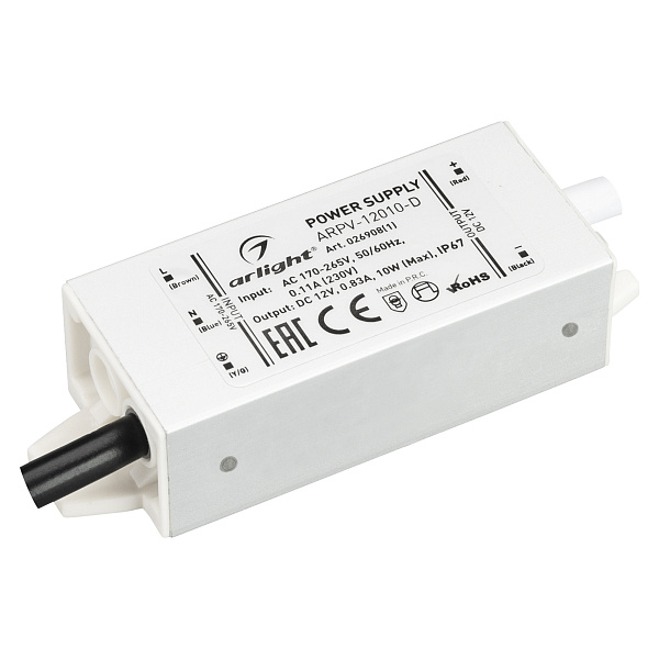 Блок питания ARPV-12010-D (12V, 0.83A, 10W) (Arlight, IP67 Металл, 3 года) Lednikoff