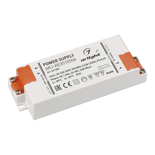 Блок питания ARJ-KE351050A (37W, 1050mA, PFC) (Arlight, IP20 Пластик, 5 лет) Lednikoff