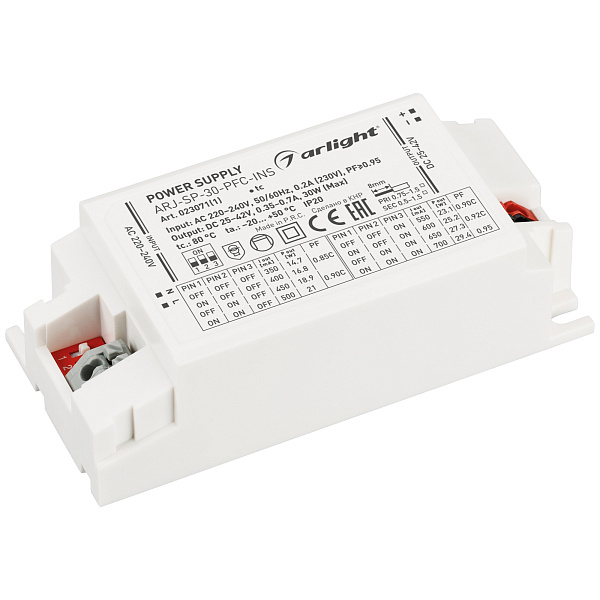 Блок питания ARJ-SP-30-PFC-INS (30W, 25-42V, 0.35-0.7A) (Arlight, IP20 Пластик, 5 лет) Lednikoff
