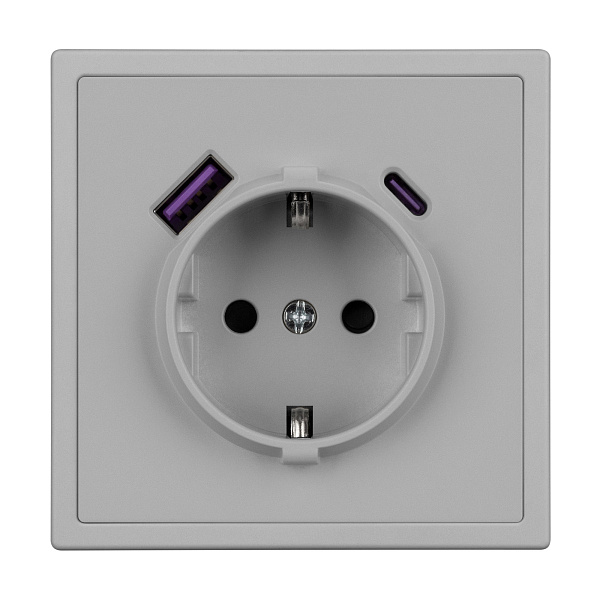 ARL NOBE Розетка зк со шторками с USB тип А+С софт-тач никель SCT-MUAC-SFPL-IS (250V, 16A) (Arlight, -) Lednikoff