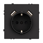 ARL NOBE Розетка зк со шторками с USB тип А+А софт-тач черный оникс SCT-MUAA-SFPL-BK (250V, 16A) (Arlight, -) Lednikoff