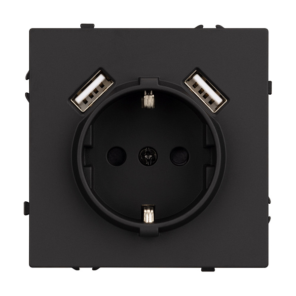 ARL NOBE Розетка зк со шторками с USB тип А+А софт-тач черный оникс SCT-MUAA-SFPL-BK (250V, 16A) (Arlight, -) Lednikoff