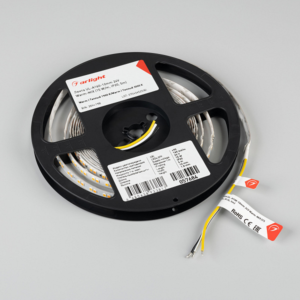 Светодиодная лента UL-A160-10mm 24V Warm-MIX (15 W/m, IP20, 5m) (Arlight, Изменяемая ЦТ) Lednikoff