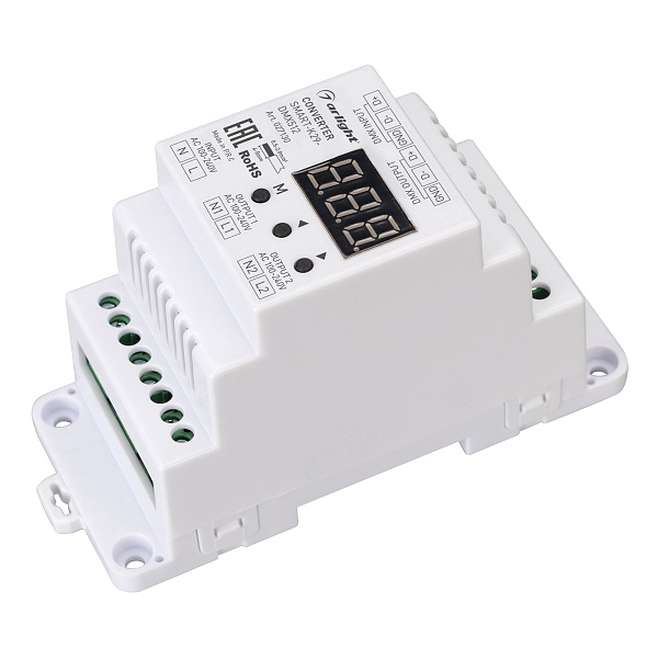 Конвертер SMART-K29-DMX512 (230V, 2x1.2A, TRIAC, DIN) (Arlight, Пластик) Lednikoff