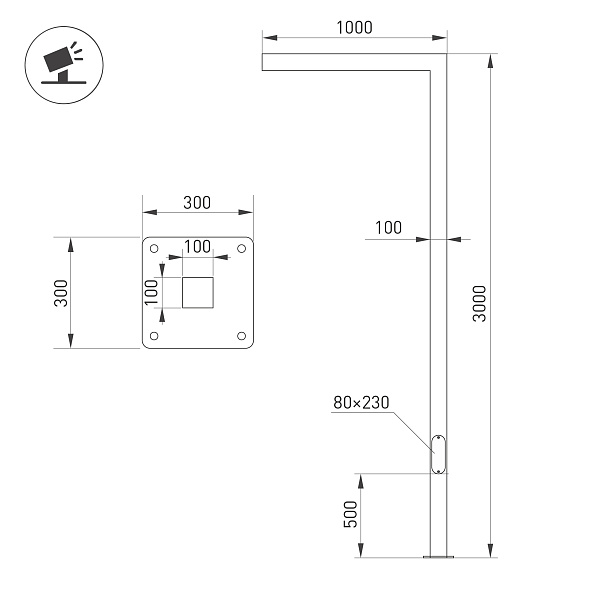 Опора OXOR-STER-G-1000x100x100-L3000-52W Warm3000 (BK, 230V) IP65 (Arlight, Сталь) Lednikoff