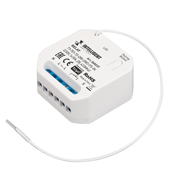 INTELLIGENT ARLIGHT Релейный модуль TY-701-72-DRI-DRO-PS-IN (230V, 1x10A, ZB, 433Mhz) (IARL, IP20 Пластик, 3 года) Lednikoff